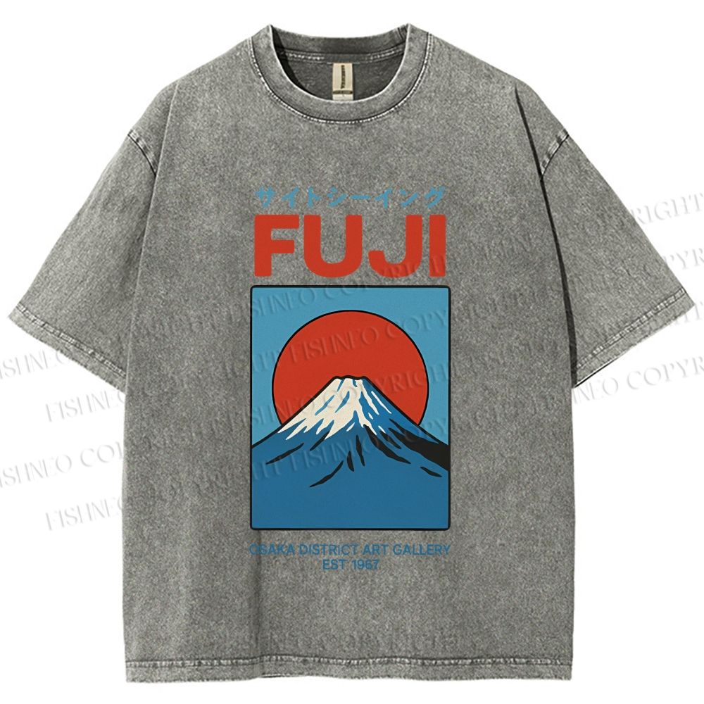 Unisex Japanese Osaka Mount Fuji Printed Washed Tee