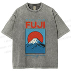 Unisex Japanese Osaka Mount Fuji Printed Washed Tee