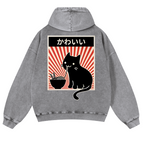 Cat Vintage Washed Cotton Back Art Hoodie