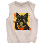 Lamian Noodles and Black Cat Vintage Distressed Washed Tank Top