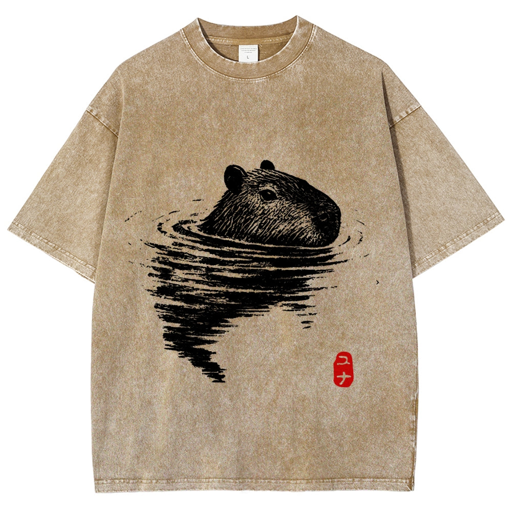 Swimming Capybara Vintage Washed T-shirt
