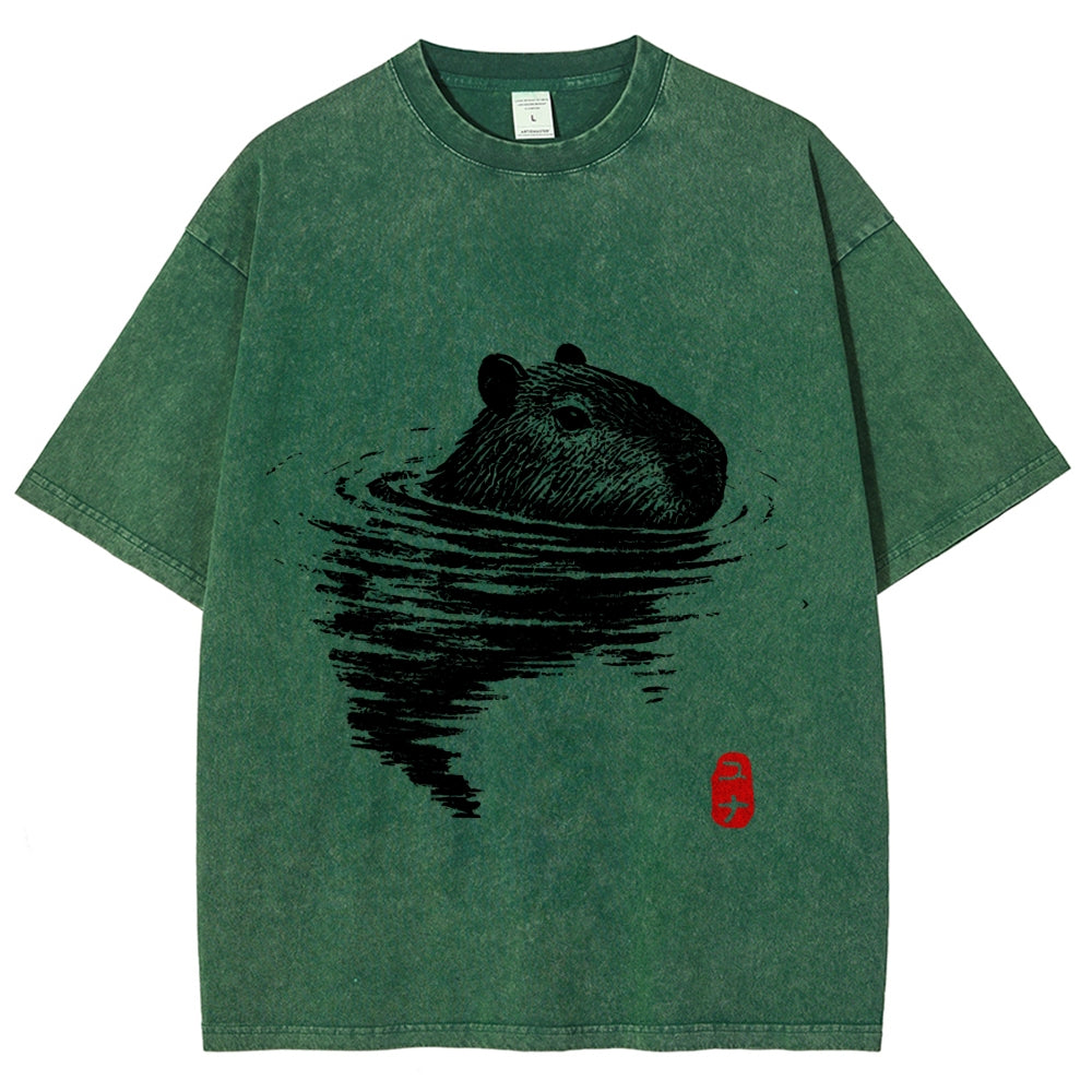 Swimming Capybara Vintage Washed T-shirt