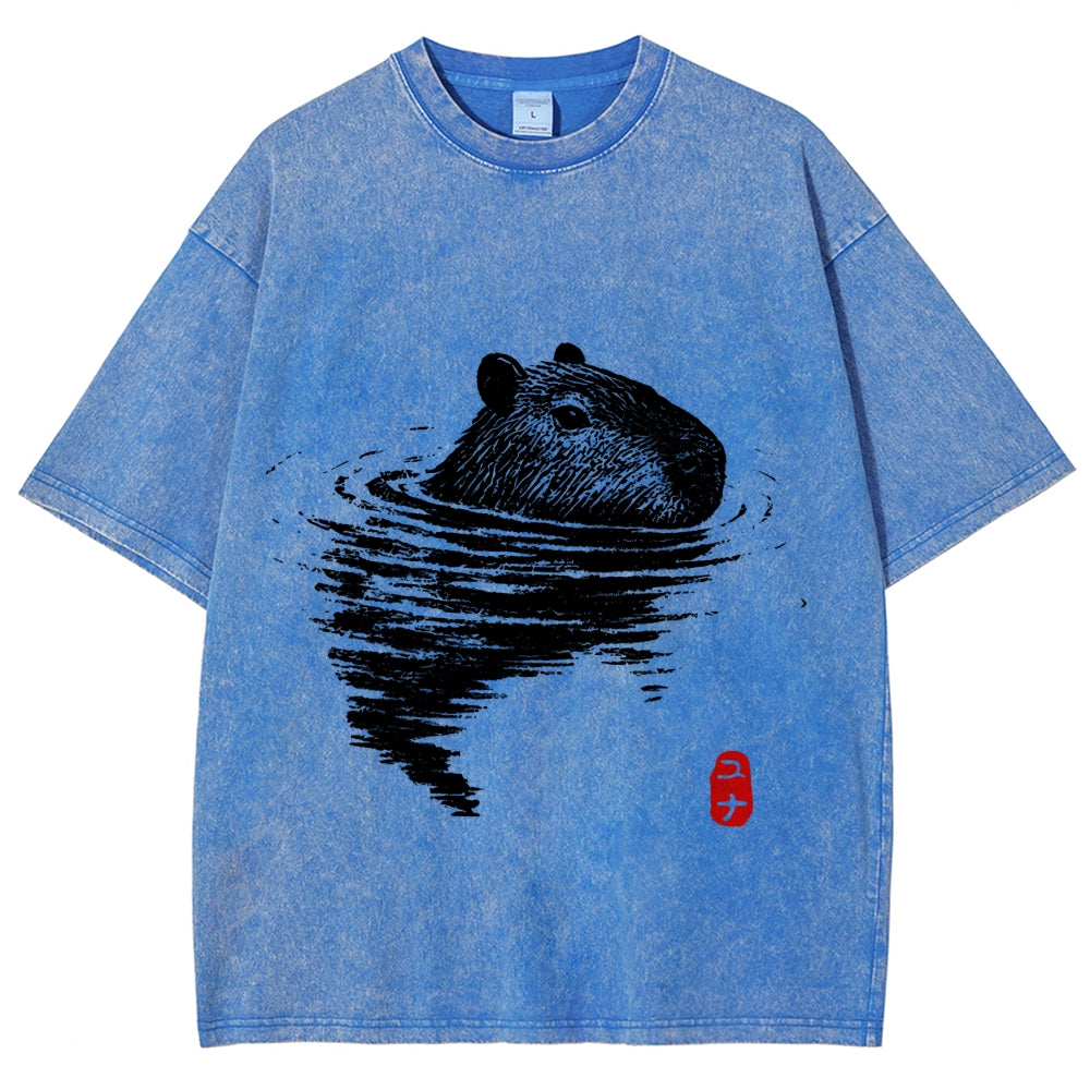 Swimming Capybara Vintage Washed T-shirt
