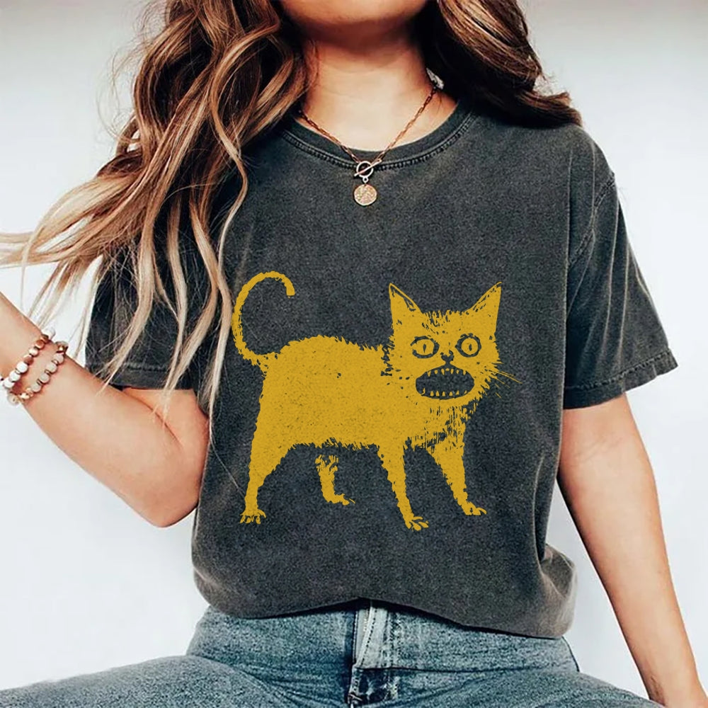Horrible Japanese Cat Washed T-Shirt