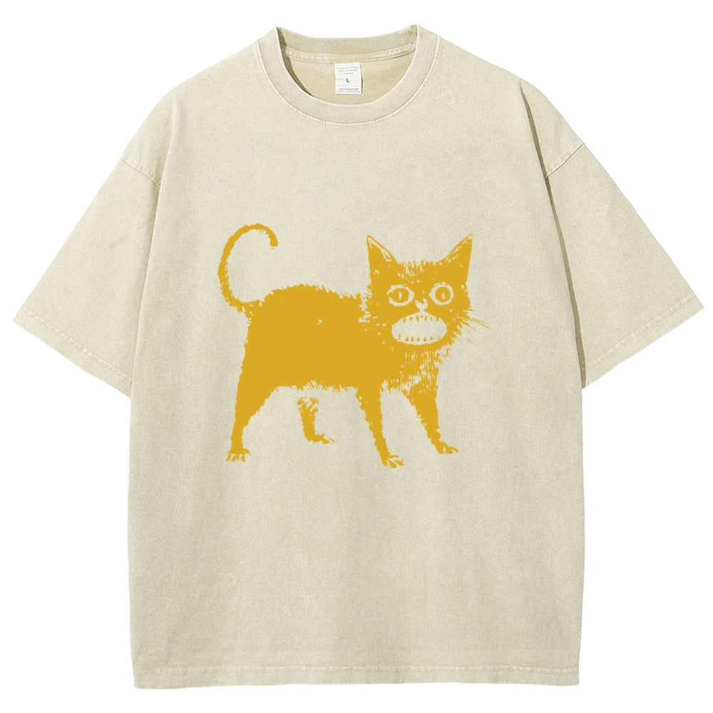 Horrible Japanese Cat Washed T-Shirt