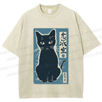 Unisex Vintage Cat Graffiti Printed Washed Tee