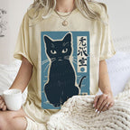 Unisex Vintage Cat Graffiti Printed Washed Tee