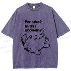 Unisex Breathe in this economy Cat Printed Washed Tee