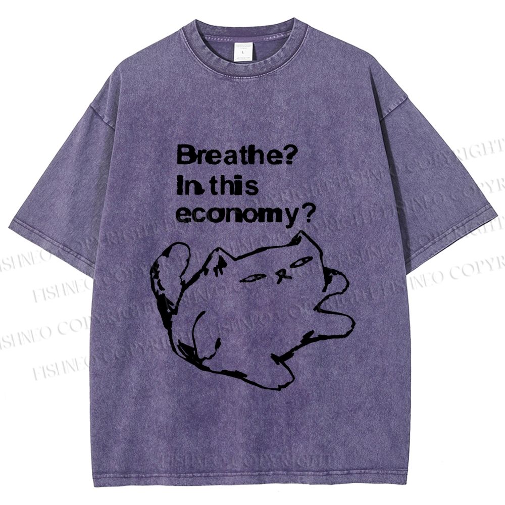 Unisex Breathe in this economy Cat Printed Washed Tee