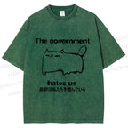 Unisex The government hate us Cat Printed Washed Tee