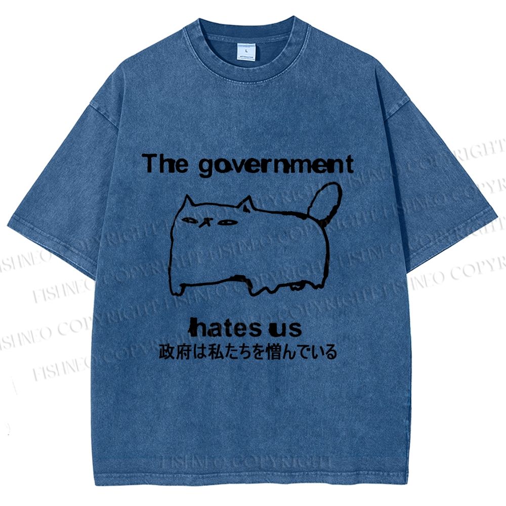 Unisex The government hate us Cat Printed Washed Tee