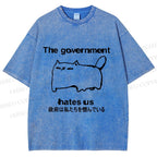 Unisex The government hate us Cat Printed Washed Tee