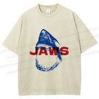 Unisex Vintage Shark Jaws Printed Washed Tee