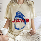 Unisex Vintage Shark Jaws Printed Washed Tee