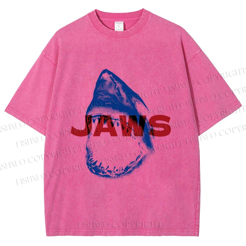 Unisex Vintage Shark Jaws Printed Washed Tee