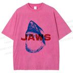 Unisex Vintage Shark Jaws Printed Washed Tee
