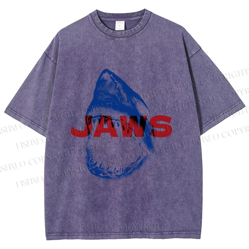 Unisex Vintage Shark Jaws Printed Washed Tee