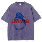 Unisex Vintage Shark Jaws Printed Washed Tee
