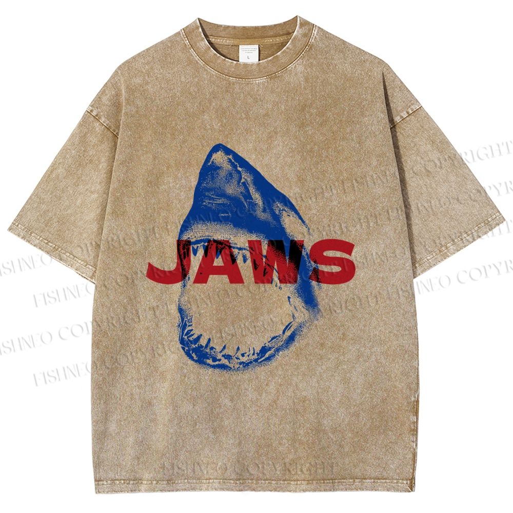 Unisex Vintage Shark Jaws Printed Washed Tee