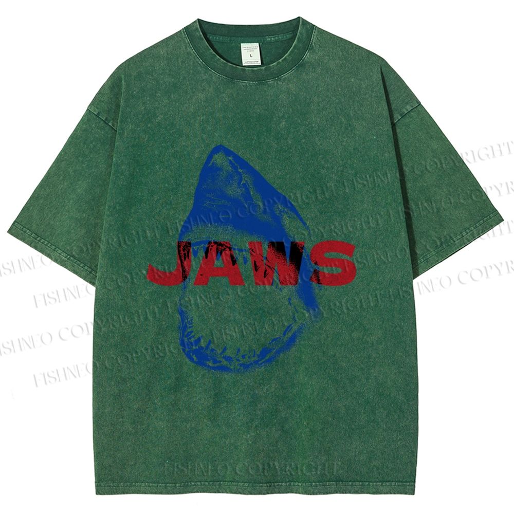 Unisex Vintage Shark Jaws Printed Washed Tee