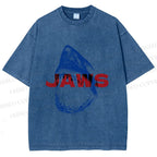 Unisex Vintage Shark Jaws Printed Washed Tee