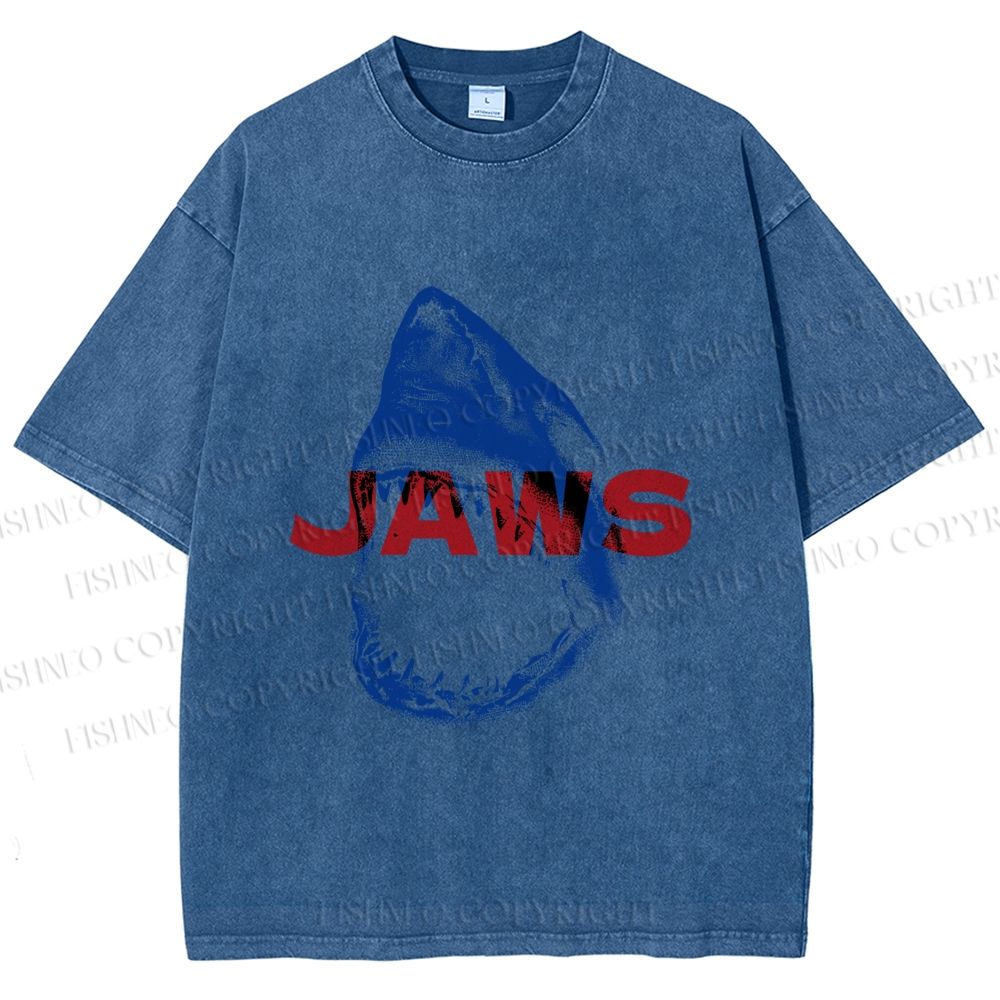 Unisex Vintage Shark Jaws Printed Washed Tee