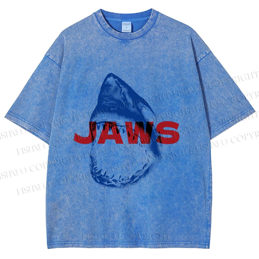 Unisex Vintage Shark Jaws Printed Washed Tee