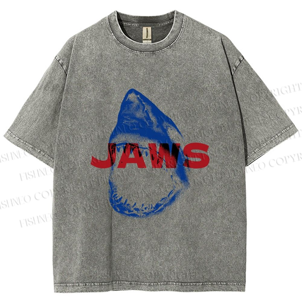 Unisex Vintage Shark Jaws Printed Washed Tee