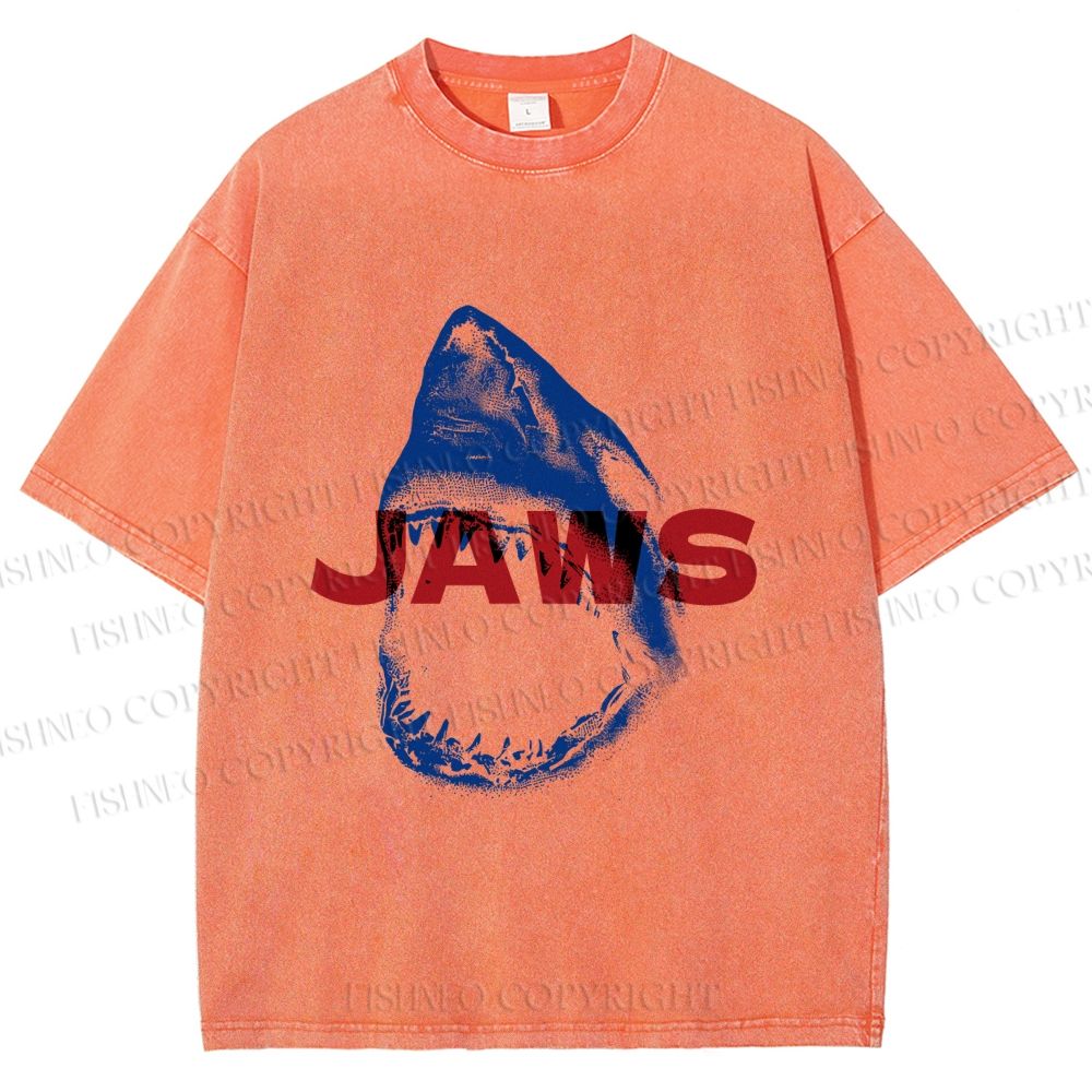 Unisex Vintage Shark Jaws Printed Washed Tee