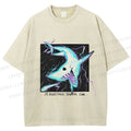 Unisex Electric Shark Printed Washed Tee