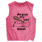 Unisex As purr my last E-mail Cat Printed Washed Tank Top