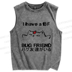 Unisex I have a bug friend Cat Printed Washed Tank Top
