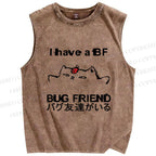 Unisex I have a bug friend Cat Printed Washed Tank Top