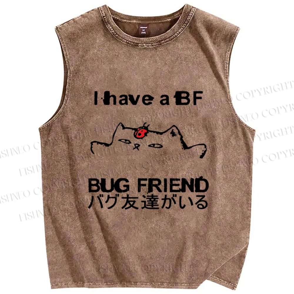 Unisex I have a bug friend Cat Printed Washed Tank Top