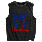Unisex Cute Sardine Fish Printed Washed Tank Top