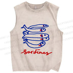 Unisex Cute Sardine Fish Printed Washed Tank Top