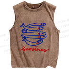 Unisex Cute Sardine Fish Printed Washed Tank Top