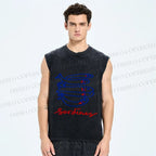 Unisex Cute Sardine Fish Printed Washed Tank Top