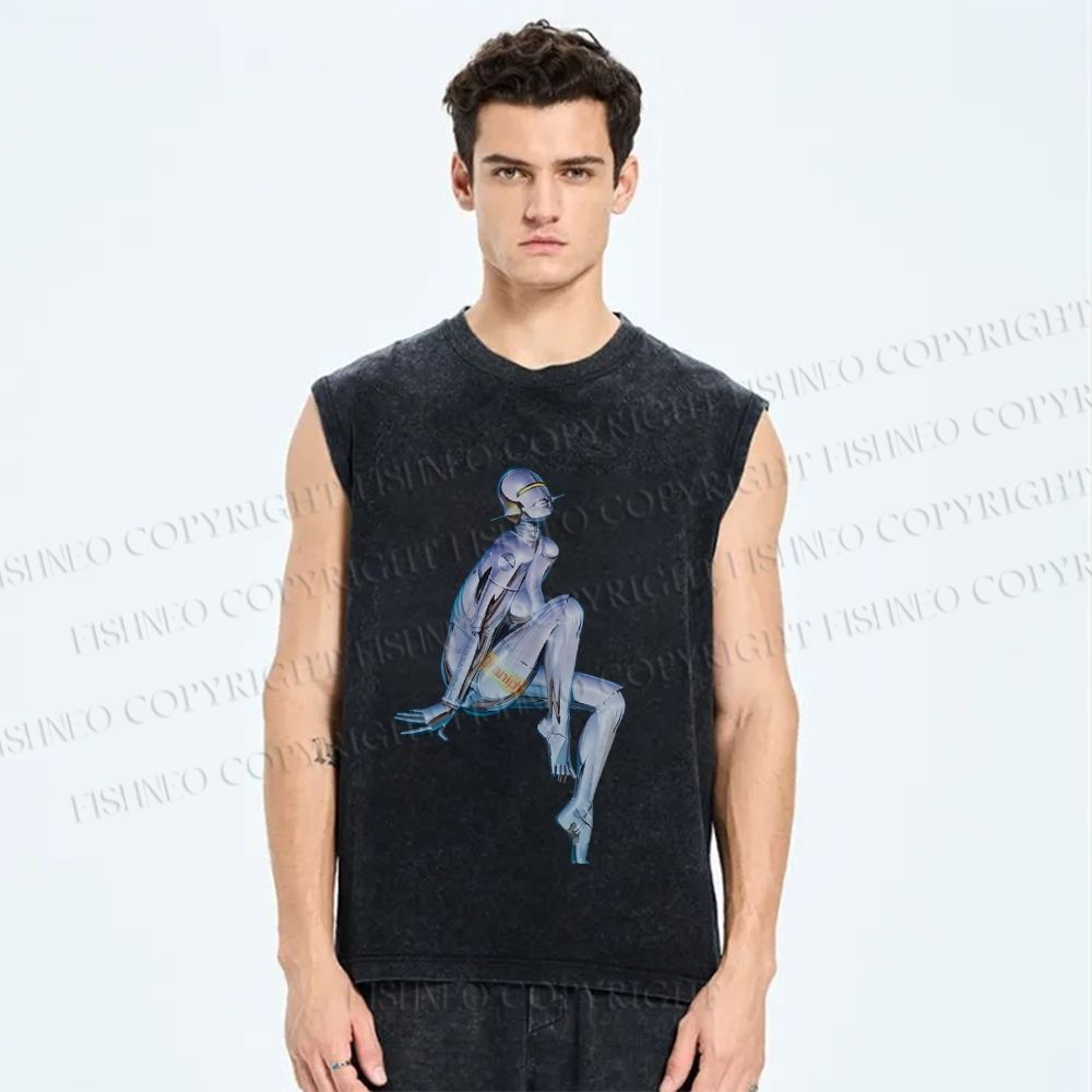 Unisex Hajime Sorayama Printed Washed Tank Top