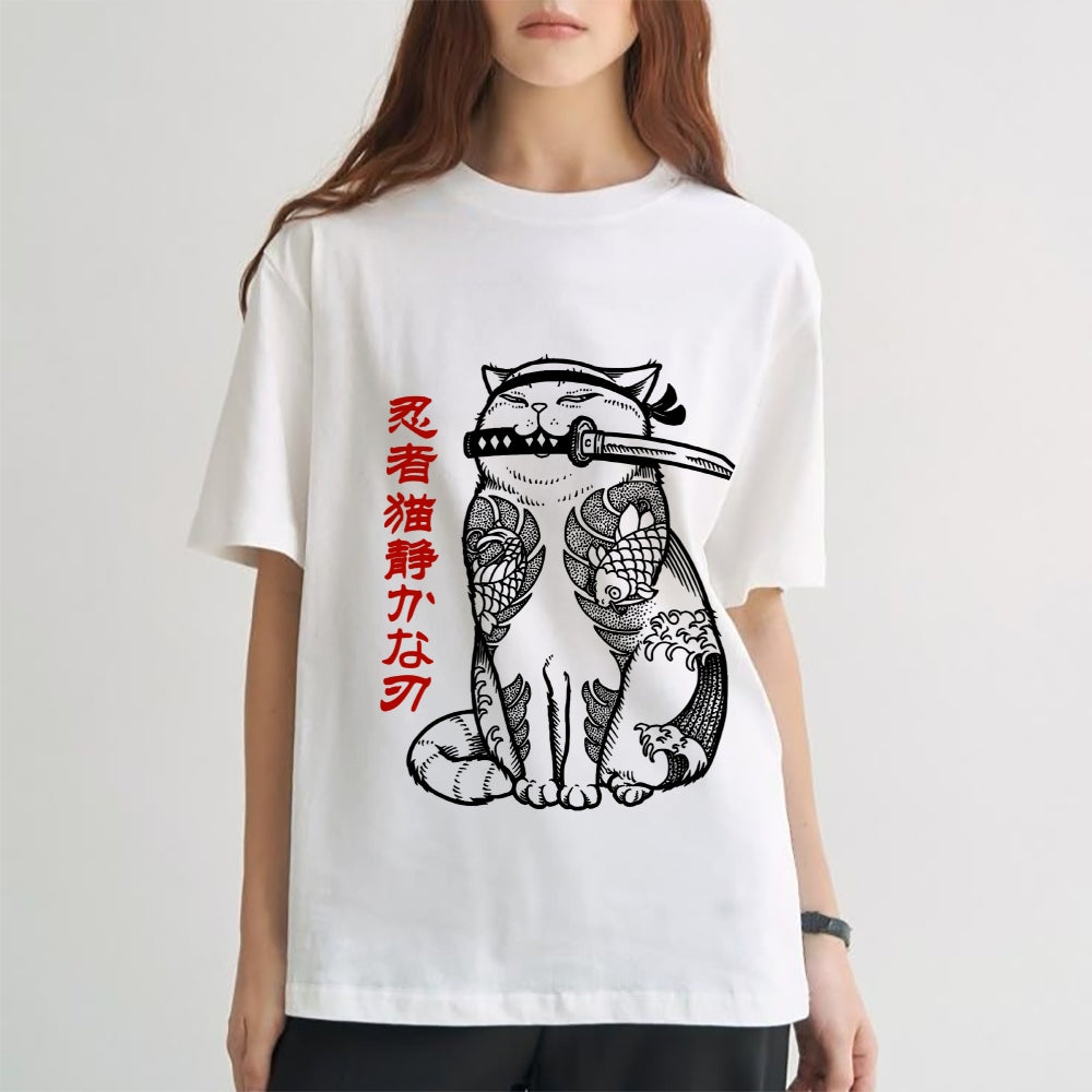 Japanese Cat Samurai Men's Classic Cotton T-Shirt