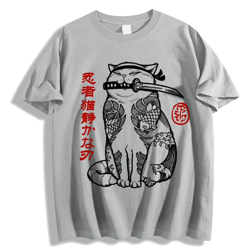 Japanese Cat Samurai Men's Classic Cotton T-Shirt