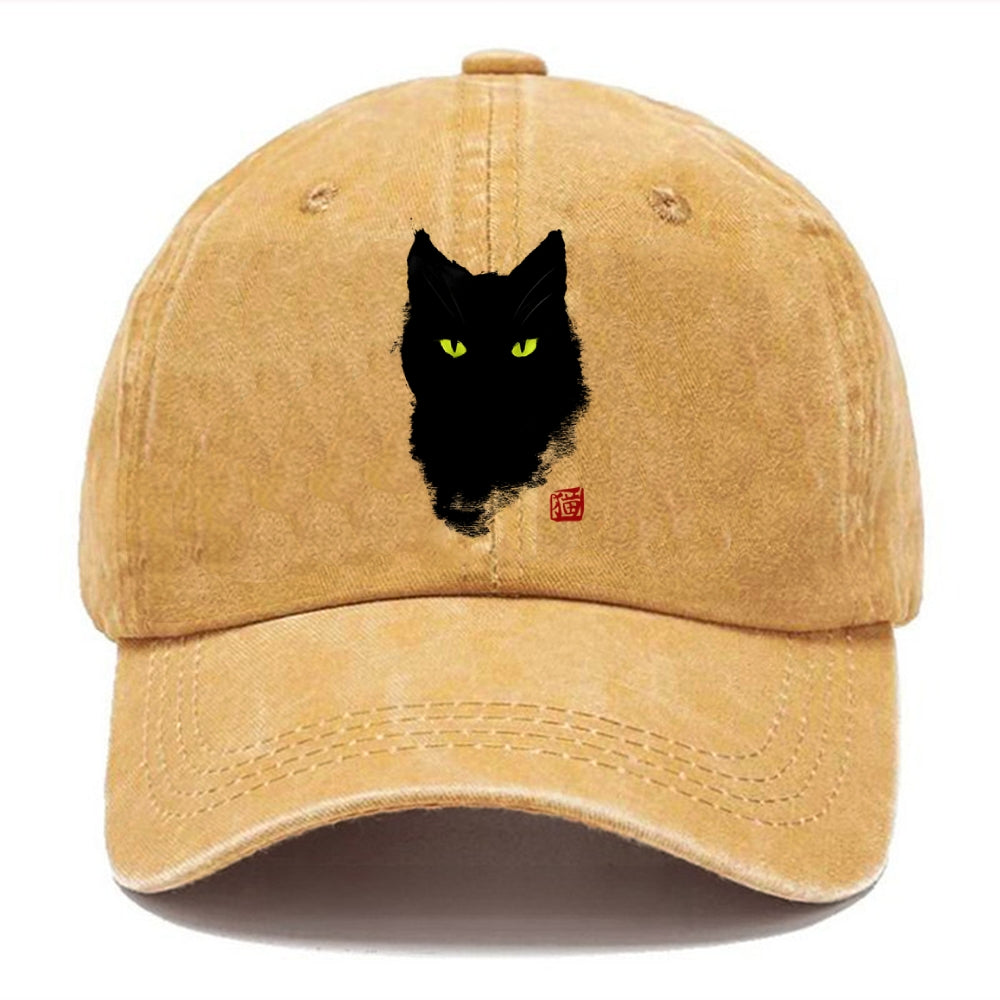 Cat Sharp Gaze Washed Cap