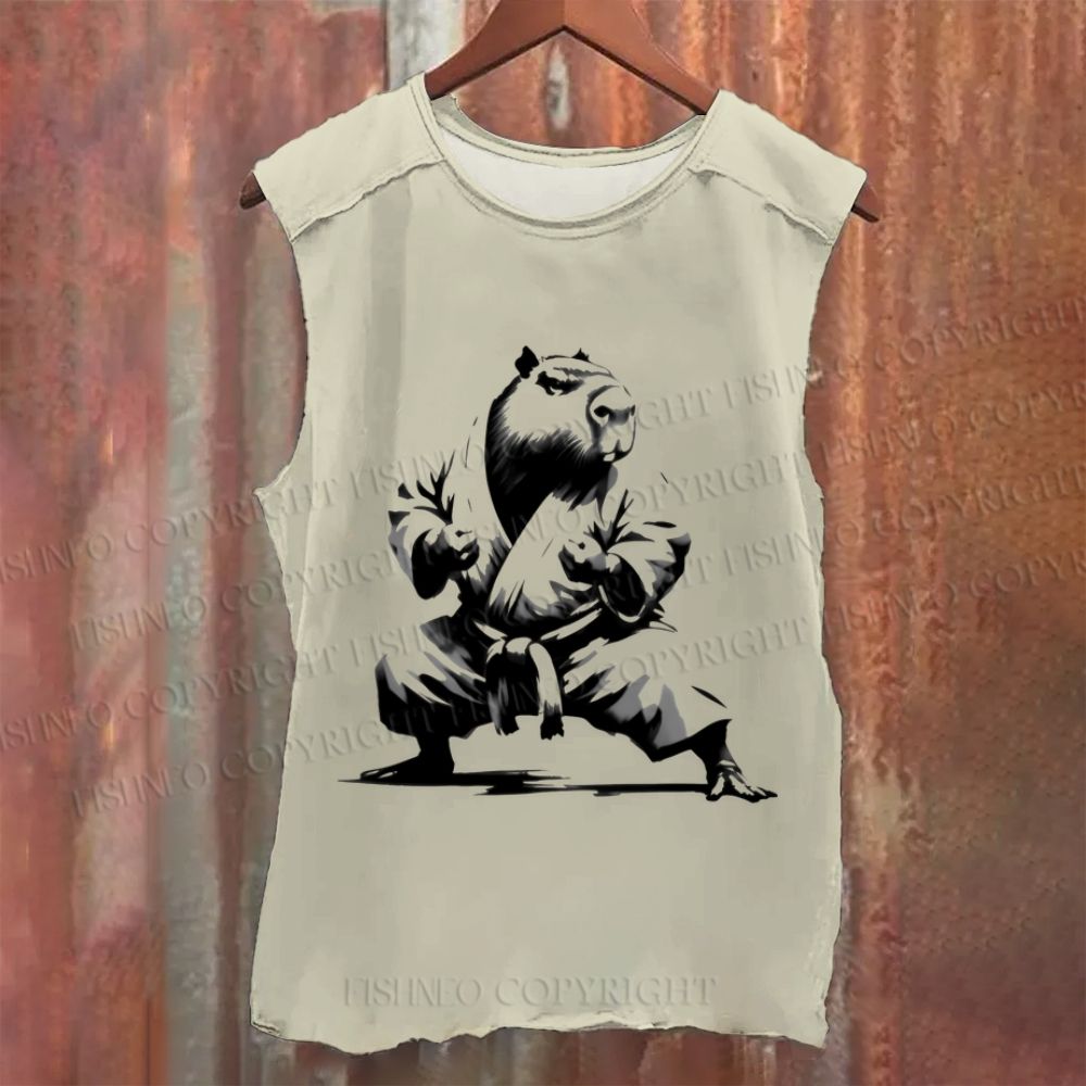 Vintage Kungfu Capybara Samurai Washed Tank Top