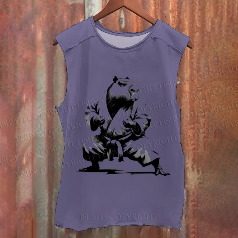 Vintage Kungfu Capybara Samurai Washed Tank Top