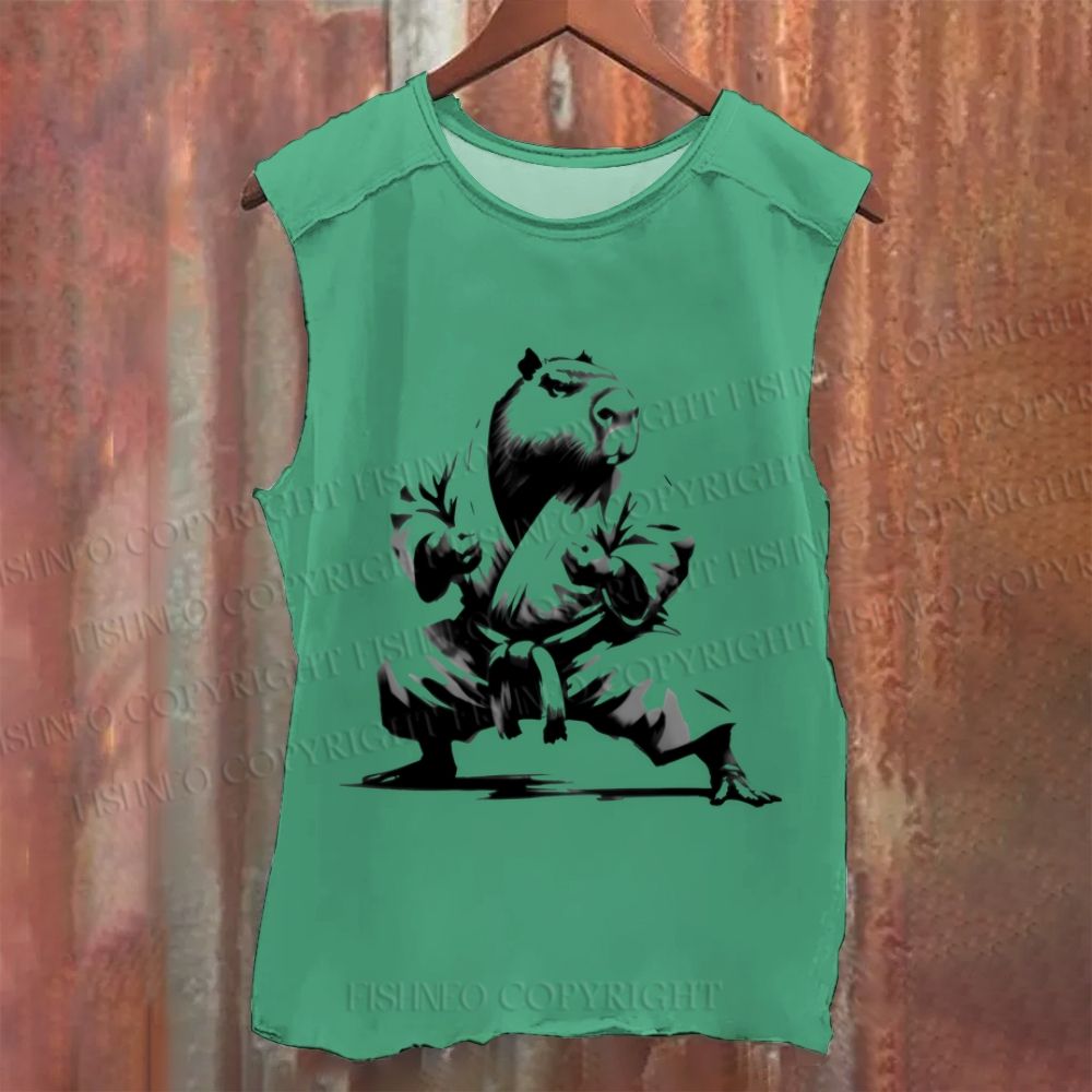 Vintage Kungfu Capybara Samurai Washed Tank Top