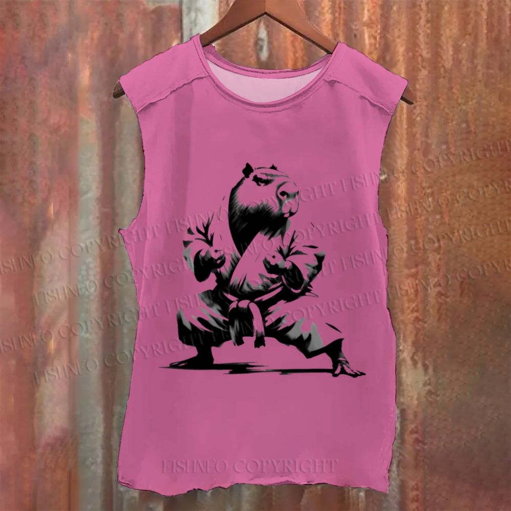 Vintage Kungfu Capybara Samurai Washed Tank Top