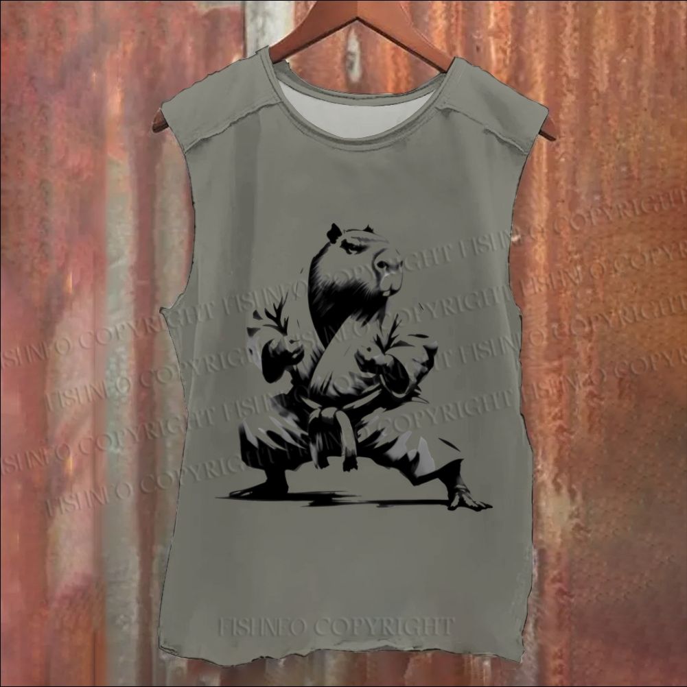 Vintage Kungfu Capybara Samurai Washed Tank Top