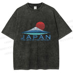 Unisex Japanese Art Mount Fuji Printed Washed Tee