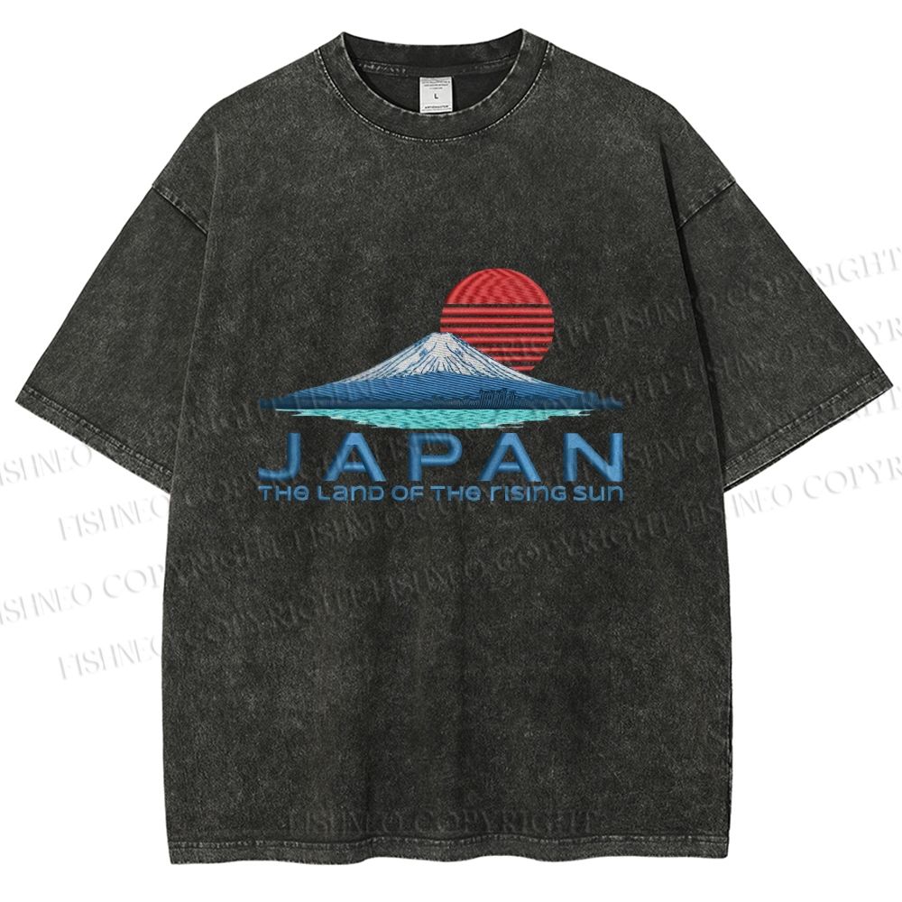 Unisex Japanese Art Mount Fuji Printed Washed Tee