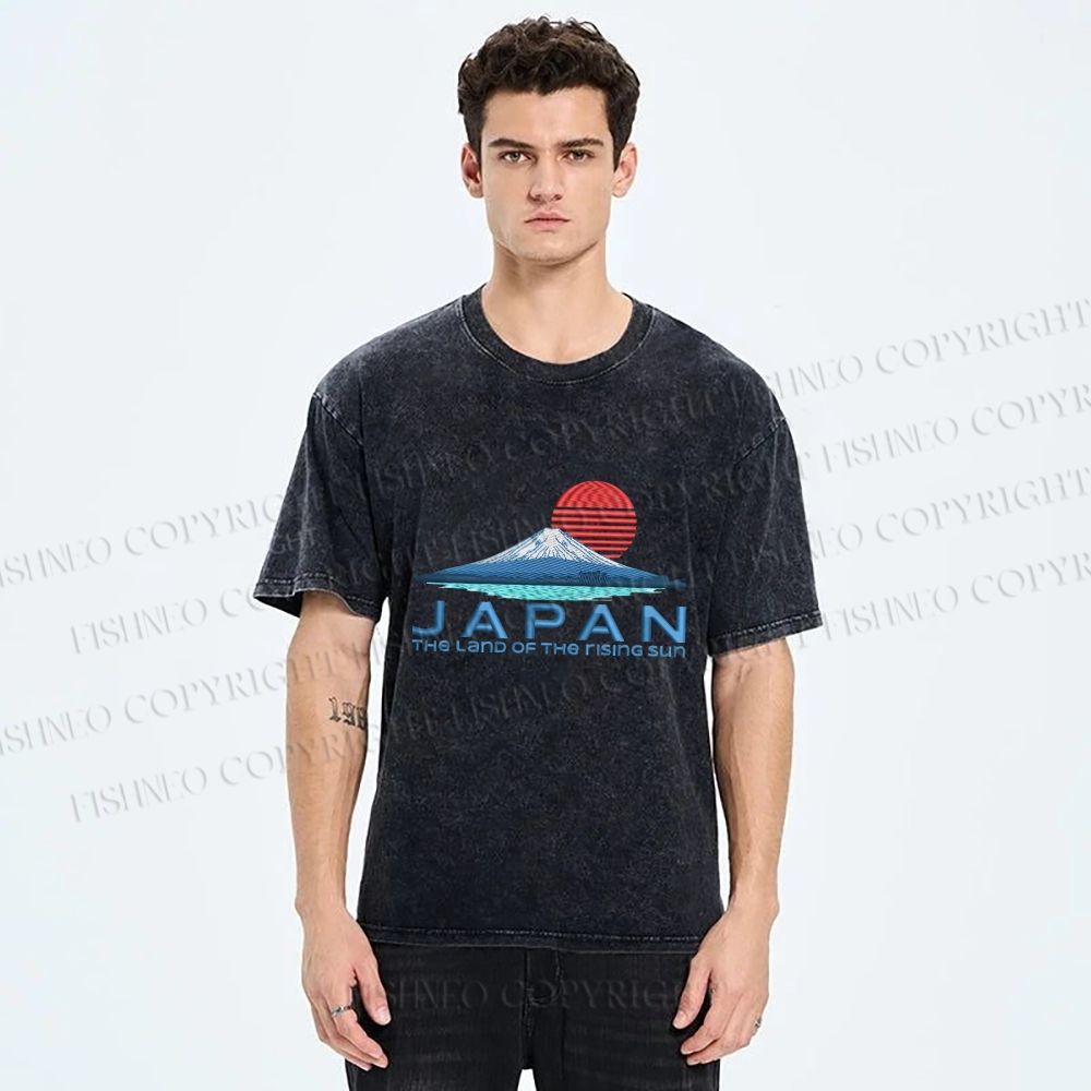 Unisex Japanese Art Mount Fuji Printed Washed Tee